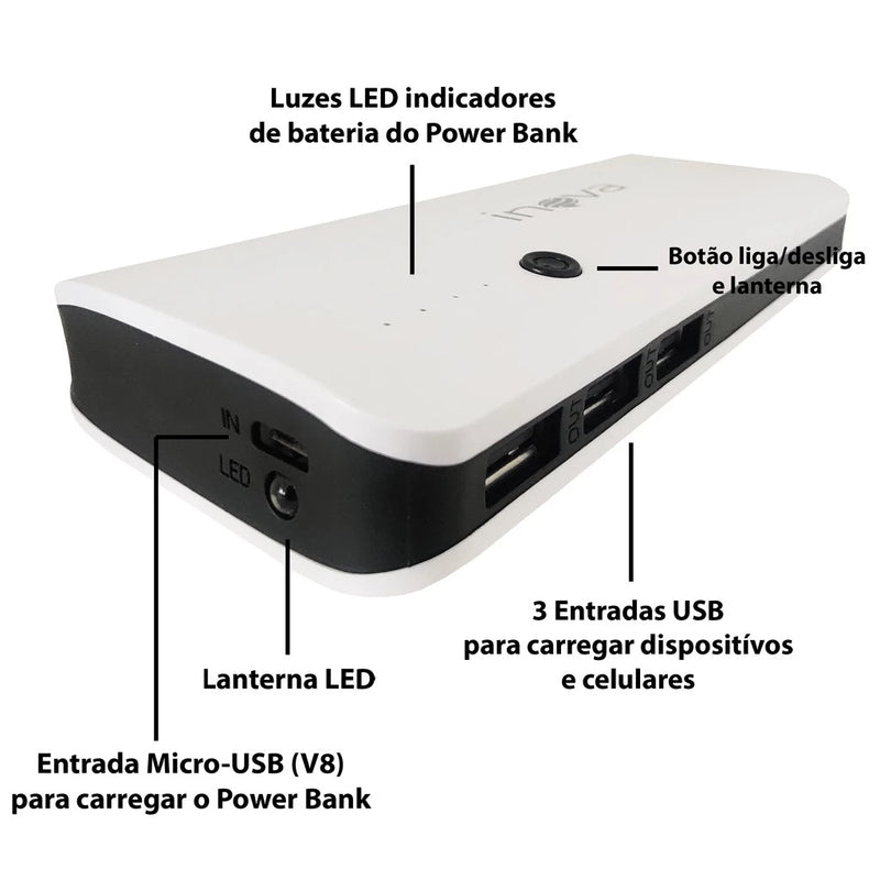 Carregador Portátil Power Bank 10000mah Universal 3 Saídas maravilhacenter