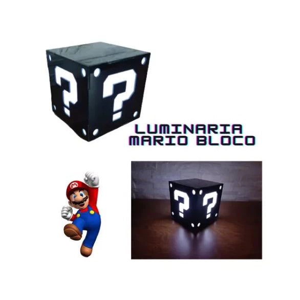 Luminária Abajur Super Mario Cubo Bloco Geek Gamer maravilhacenter