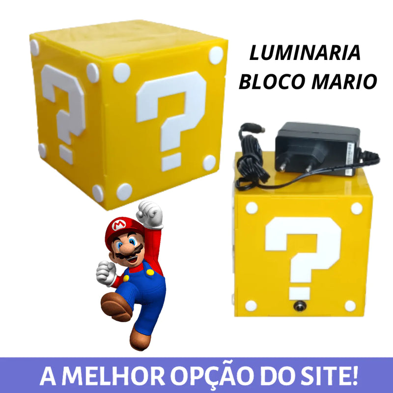 Luminária Abajur Super Mario Cubo Bloco Geek Gamer maravilhacenter