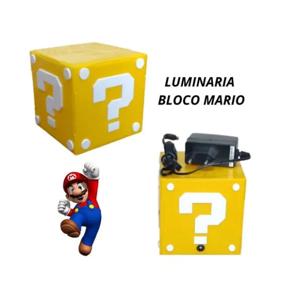 Luminária Abajur Super Mario Cubo Bloco Geek Gamer maravilhacenter